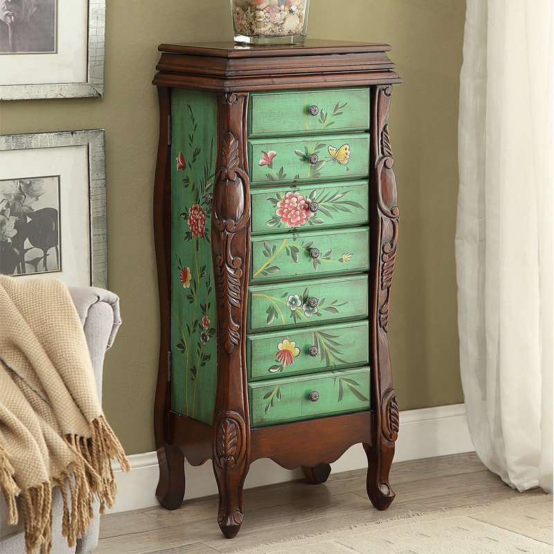 至高美式珠宝柜七斗柜复古彩绘翻盖带镜两门首饰柜卧室储物柜批发,模玩/动漫/周边/娃圈三坑/桌游,文化/体育周边,淘宝优惠券,粉丝福利购,淘宝优惠卷