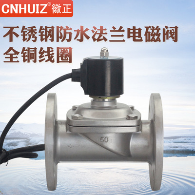 304不锈钢法兰电磁阀室外用防水喷泉专用电子控制阀220V 24V常闭