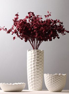 欧式创意哑光白色陶瓷果盘客厅茶几酒店用品装饰果篓插花花瓶摆件