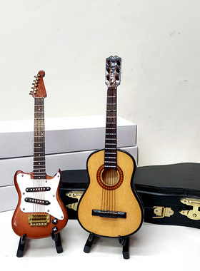 木制迷你吉他工艺摆件吉他模型迷你乐器家饰dollhouse娃娃屋配件