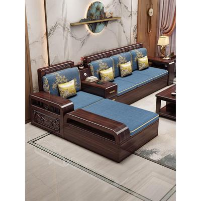 新中式紫金檀木实木沙发客厅2025新款小户型冬夏两用储物木质沙发