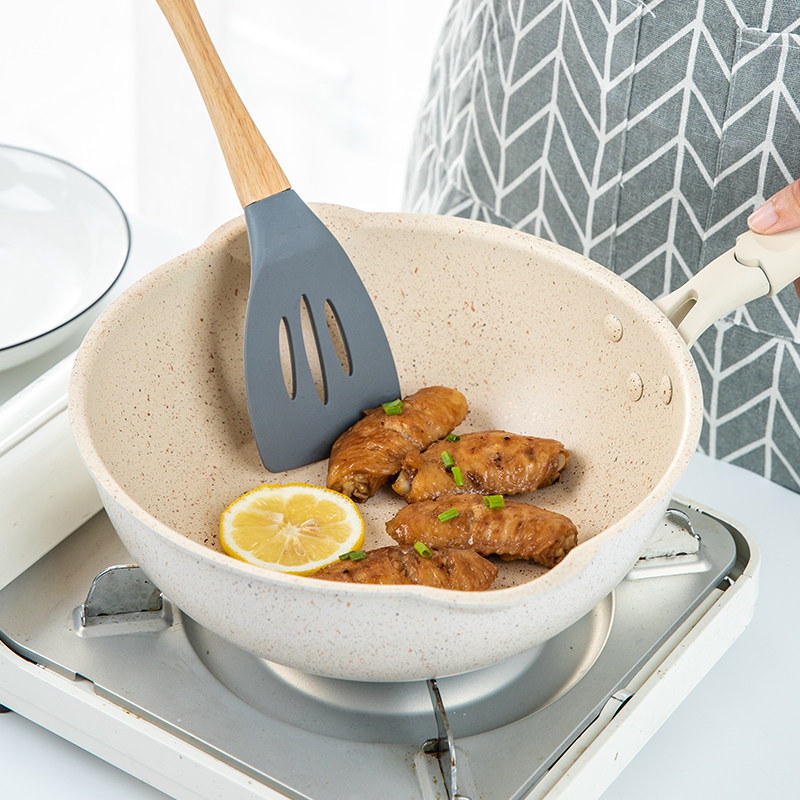 不粘锅炒锅家用小号麦饭石平底锅煎炒两用燃气灶电磁炉专用炒菜锅