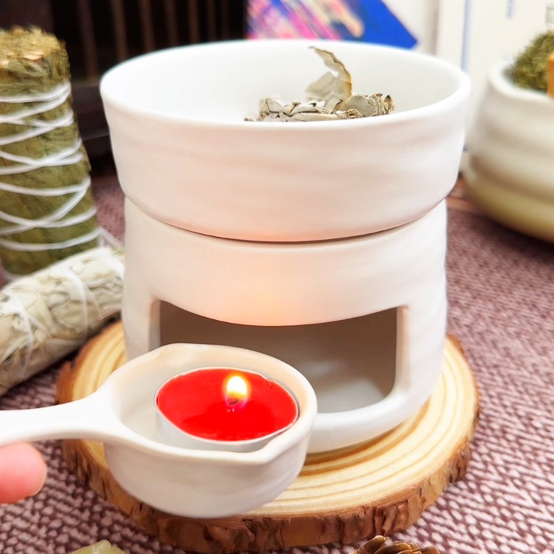 鼠尾草雪松香草熏炉陶瓷芳香疗法炉蜡烛炉熏橙片花卉和植物治疗芳