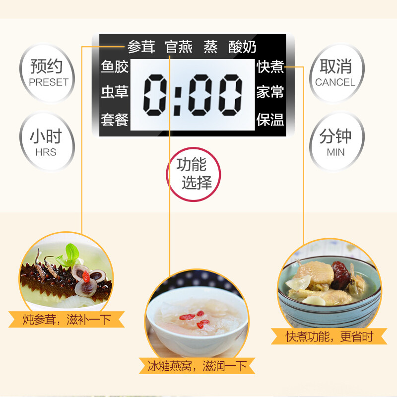天际22EG全自动隔水炖盅白瓷胆煮粥煲汤燕窝电炖锅智能多胆可预约