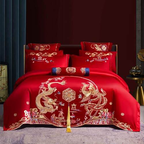 新中式高端婚庆床上用品四件套120支全棉新婚必选六八十件套床品4
