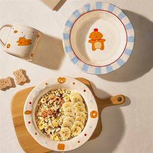 精选ins风创意手捏不规则盘子可爱小狗深盘草帽盘陶瓷汤盘意面沙