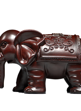 黑檀木雕吸水大象一对实木摆件家居客厅电视柜装饰工艺品乔迁送礼