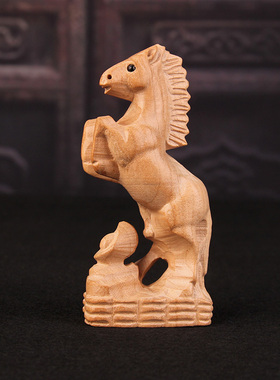 桃木马摆件木雕木质原色十二生肖马手把件汽车摆件属相马吉祥物