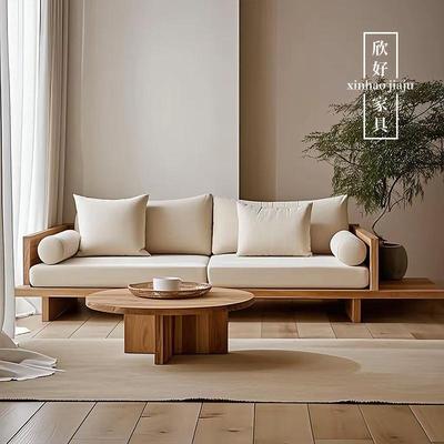 北欧客厅全实木沙发创意设计师民宿酒店可以拆洗布艺长沙发椅定制