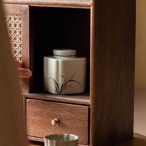 画续草木灰手绘兰花茶叶罐密封罐陶瓷存茶罐摆件中式覆古防潮家用