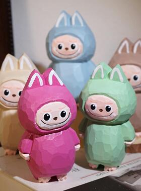 拉布布手工木雕小摆件可爱公仔卡通办公室桌面装饰品治愈系礼物