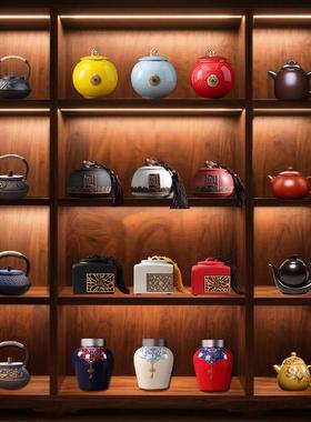 新中式茶室家居博古架茶柜覆古禅意茶具茶壶茶叶罐装饰工艺品摆饰