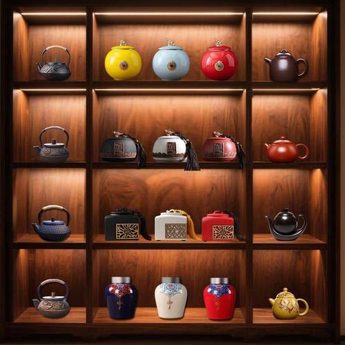 新中式茶室家居博古架茶柜覆古禅意茶具茶壶茶叶罐装饰工艺品摆饰