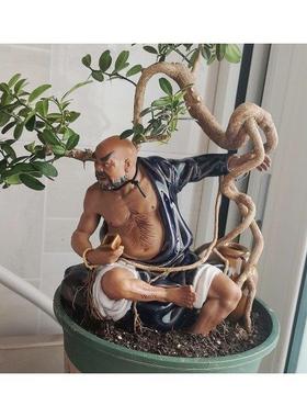 石湾鲁智深陶瓷摆饰倒拔杨柳家居盆景盆栽假山造景水浒传人物装饰