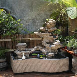 户外大型鱼池造景装饰摆件中式庭院花园阳台循环流水景观假山水池