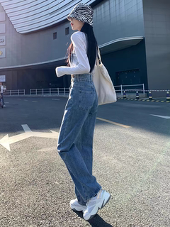 高腰阔腿裤牛仔裤女2025新款小个子复古直筒宽松女士裤子夏季薄款