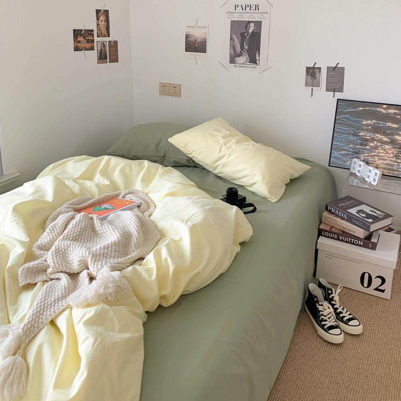 ins芝士豆绿/水洗棉四件套1.8床上用品被罩单人大学生宿舍三件套