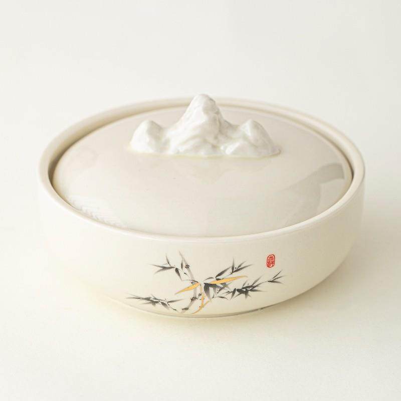 陶瓷不干墨池多功能火锅墨砚台带盖子烟灰缸磨盘文房四宝书法用品