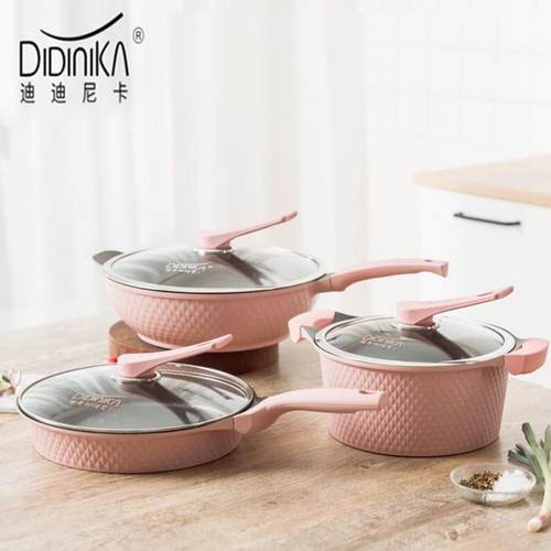 韩国didinika麦饭石钻石炒锅32CM不粘锅家用燃气电池炉通用食品级