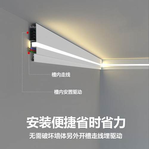 双眼皮吊顶线条灯免开槽明装铝槽石膏线天花板发光led灯客厅墙角