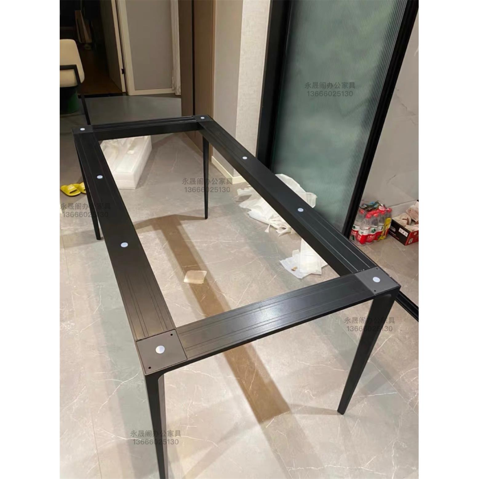 意式岩板餐桌腿支架实心铝合金桌腿大理石底座会议桌脚书桌架定制