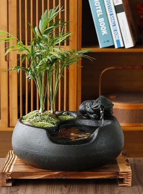 创意流水招财生财摆件家居陶瓷小型喷泉办公室桌面循环水开 业礼