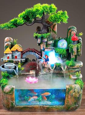 客厅假山流水喷泉循环水小高山小型瀑布山水鱼缸水景装饰造景摆件