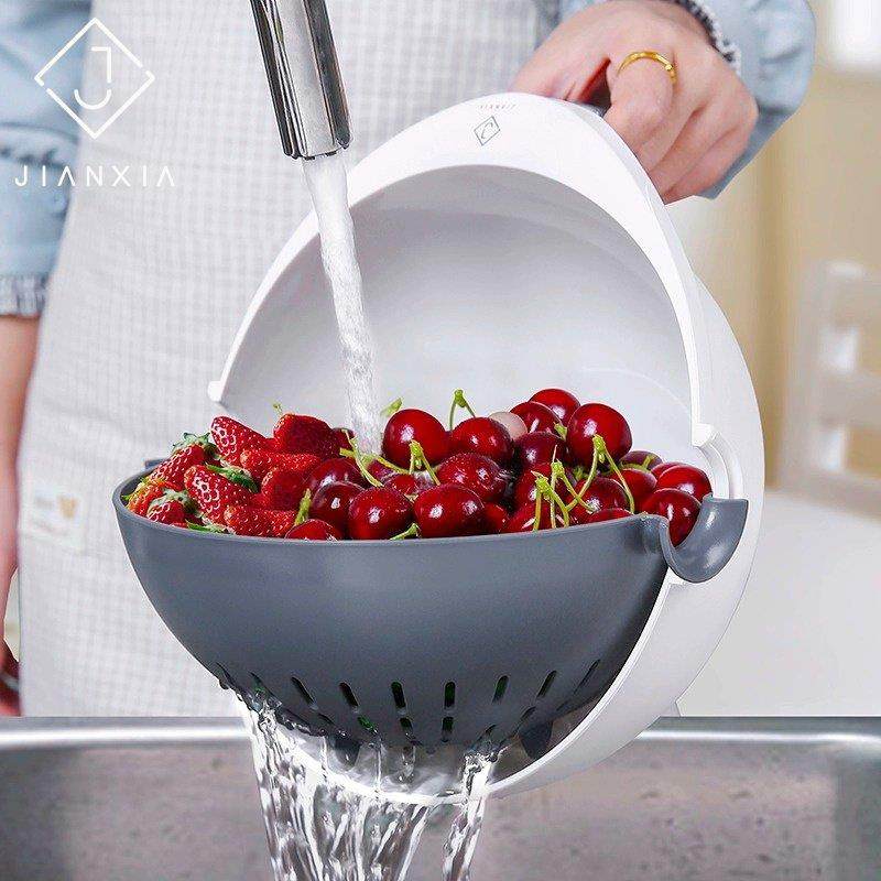 建厦沥水篮家用洗菜盆水果盘厨房菜篮子单手旋转滤水收纳筐双层漏,餐饮具,洗菜盆/沥水篮/漏水筛,淘宝优惠券,粉丝福利购,淘宝优惠卷