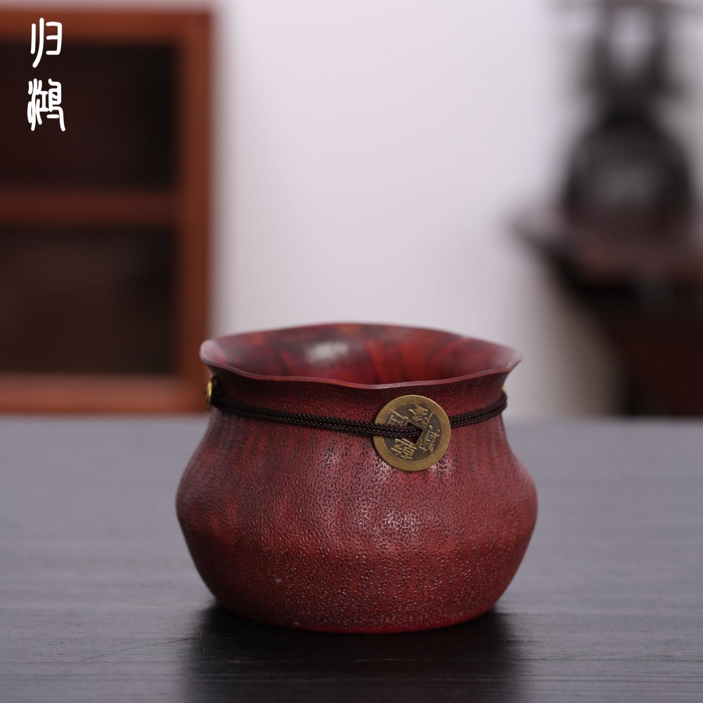 归鸿纯铜铜钱纳福复古轻奢高端茶桌茶渣缸茶洗缸茶海废水缸水盂