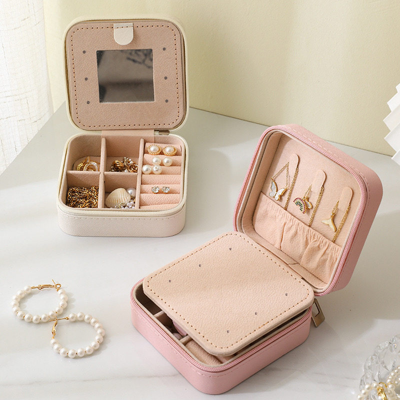 首饰盒带镜子耳钉戒指盒子小拉链包防氧化珠宝饰品收纳盒,包装,首饰包装,淘宝优惠券,粉丝福利购,淘宝优惠卷
