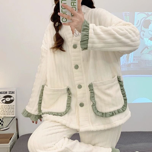 珊瑚绒冬季睡衣女小众小香风可外穿胖妹妹大码睡衣家居服细绒保暖