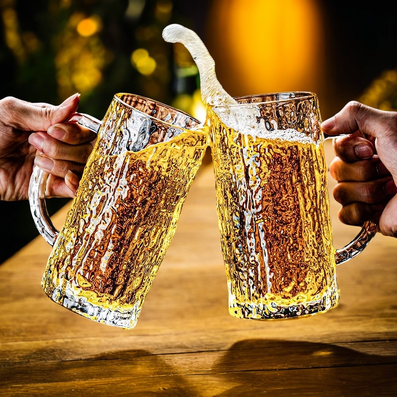 加厚大容量啤酒杯子高档精酿扎啤杯网红杯轻奢带把玻璃杯冷饮杯子
