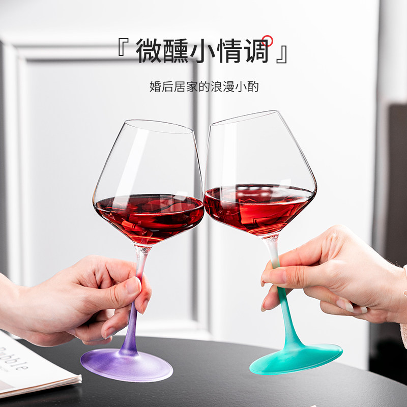 新款彩色红酒杯套装大容量勃艮第杯葡萄酒杯轻奢水晶高脚杯礼盒装