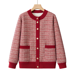 中老年女装加绒毛衣奶奶装秋冬款羊羔绒外套洋气妈妈上衣开衫加绒