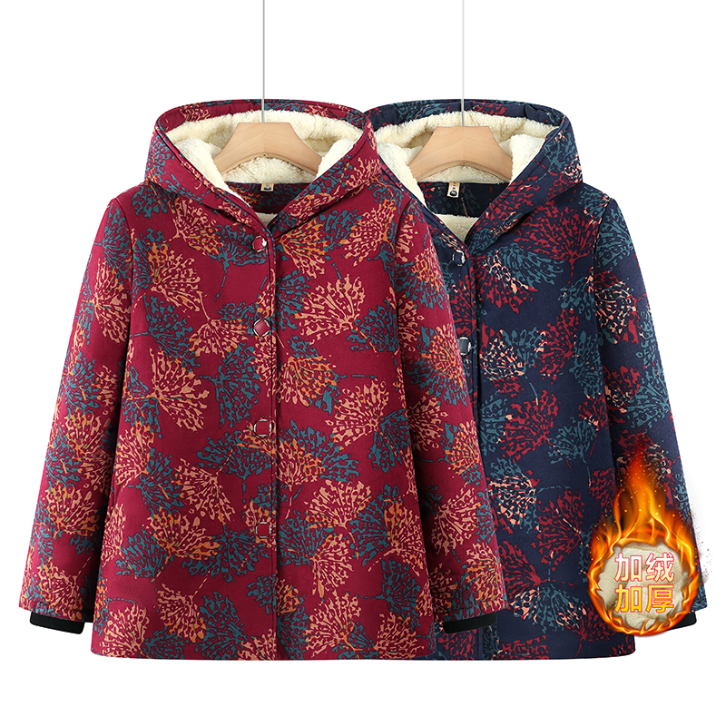 中老年女装妈妈装连帽加厚棉服