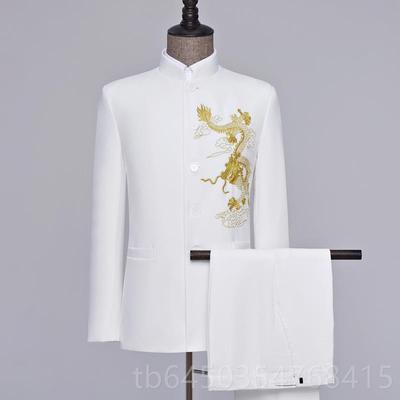 高档色刺绣龙考中山装青年学生艺大年码黑中老主持人合唱团歌手演