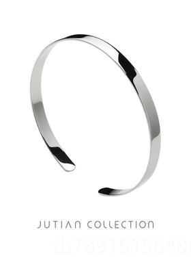 正品JUTIAN 冷淡风S925纯银女镯手ins潮光面学生圈素礼简约百搭银