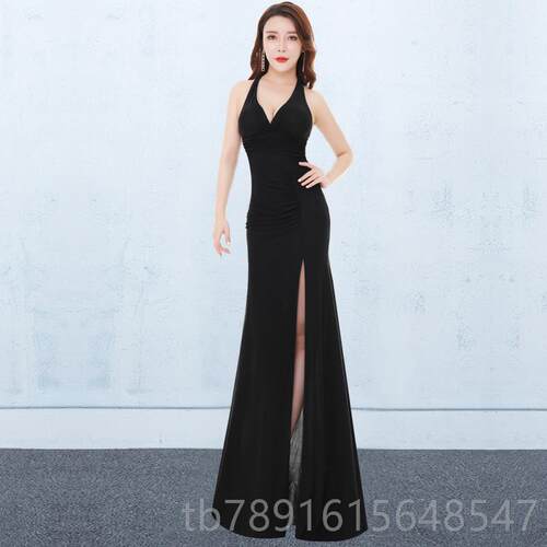 正品性感夜店长晚礼服纯K黑色款衣TV酒店佳丽工作服宴会高贵气质