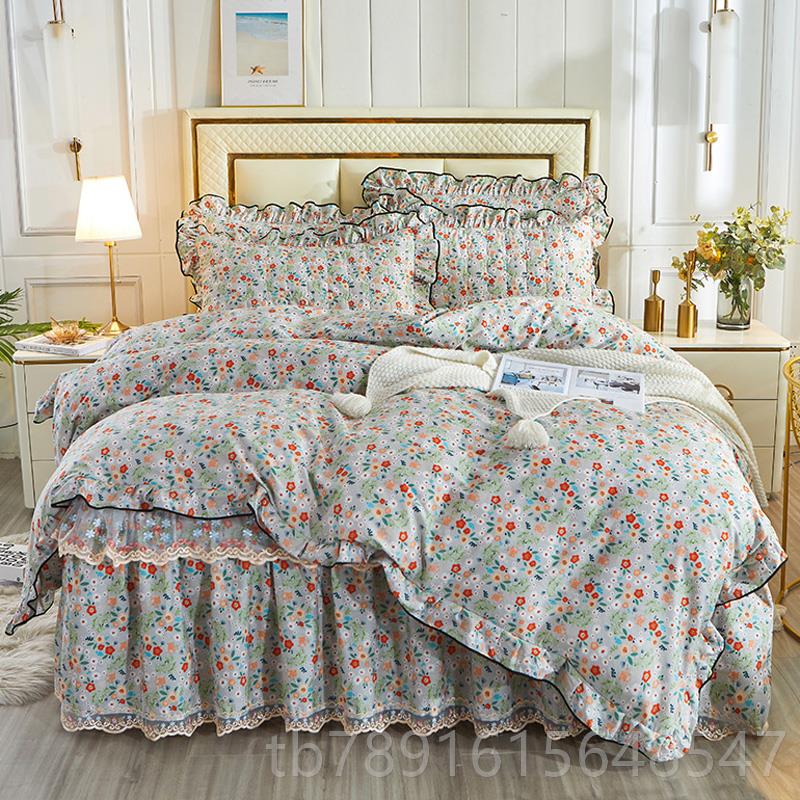 正品棉夹棉床全裙式款四件套韩版田园公主风纯棉床边单被套花床罩