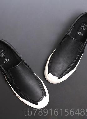 正品流2皮024冬新款男鞋子潮鞋懒人鞋一脚蹬休闲鞋季男潮百搭板鞋