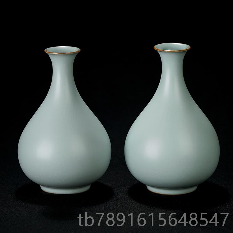 正品景德镇品插陶瓷花瓶摆客厅花饰轻奢仿古汝窑博古件架瓷器中式
