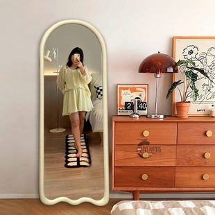 奶油风全身穿衣镜卧室轻奢拱门形落地镜家用入户壁挂试衣镜子 法式