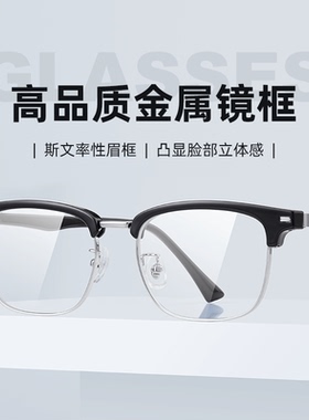 依视路碧碧及亚配时尚商务眼镜框金属材质眉毛全框男16414眼镜架K