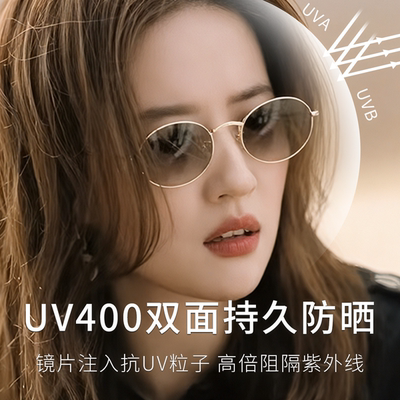 刘亦菲同款复古椭圆框墨镜高级感