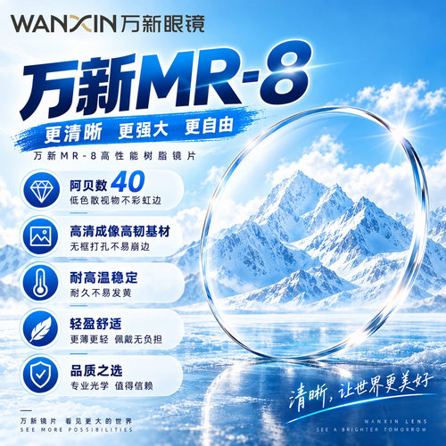 依视路万新超韧MR-8超清耐磨1.60高阿贝数高性能防蓝光近视镜片Q
