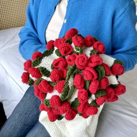 【成品】玫瑰花束毯手工编织毛线钩织花朵毛毯铃兰花毯送女友礼物
