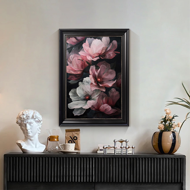 中古风客厅装饰画复古抽象花卉卧室壁画高级感餐厅玄关挂画砂岩画图片