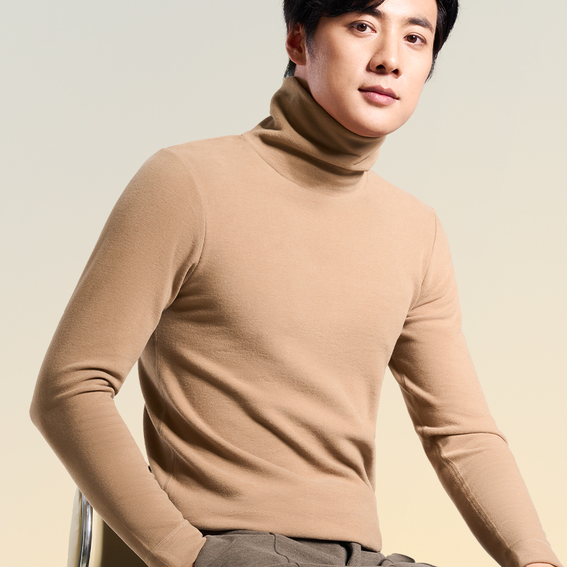 简云德绒半高领发热衣男士发热上衣ET恤打底衫蚕丝羊毛秋衣冬季