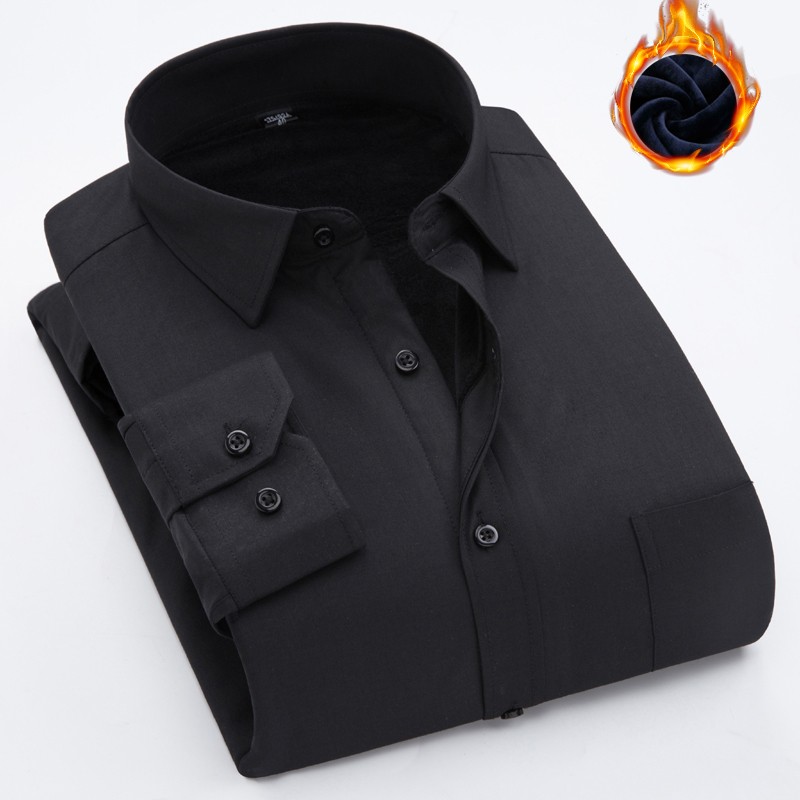 保暖衬衫a男加绒加厚秋冬中老年爸爸装长袖加棉宽松男士条纹衬衣