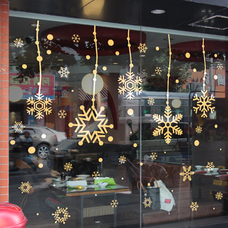 圣诞节装a饰玻璃门贴纸元旦雪花窗贴新年创意金色窗花店铺橱窗贴